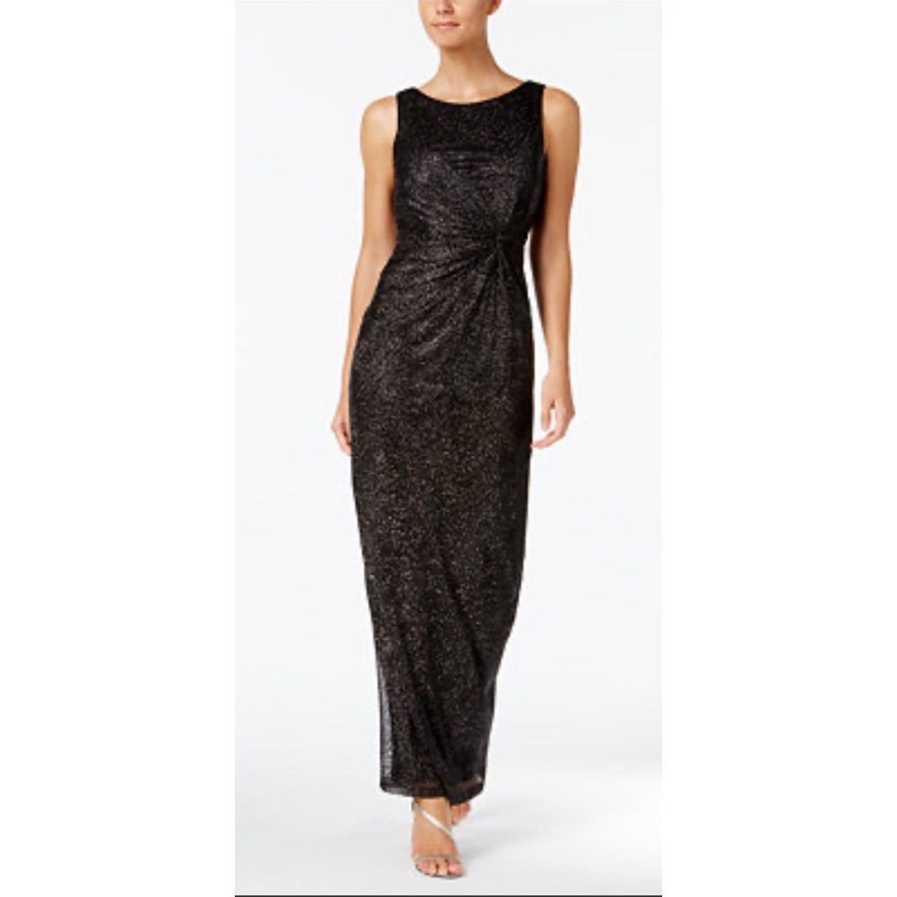 Calvin Klein Womens 6 Black Sparkle Evening Gown Sleeveless Column Dress
